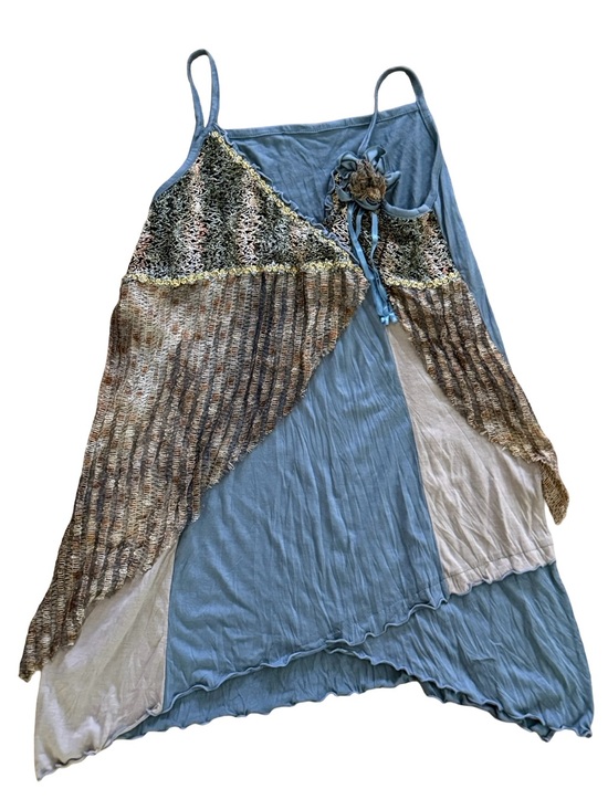 None Tops - Boho Patchwork Handkerchief Hem Tunic Cami Medium Fairycore Lagenlook Y2K